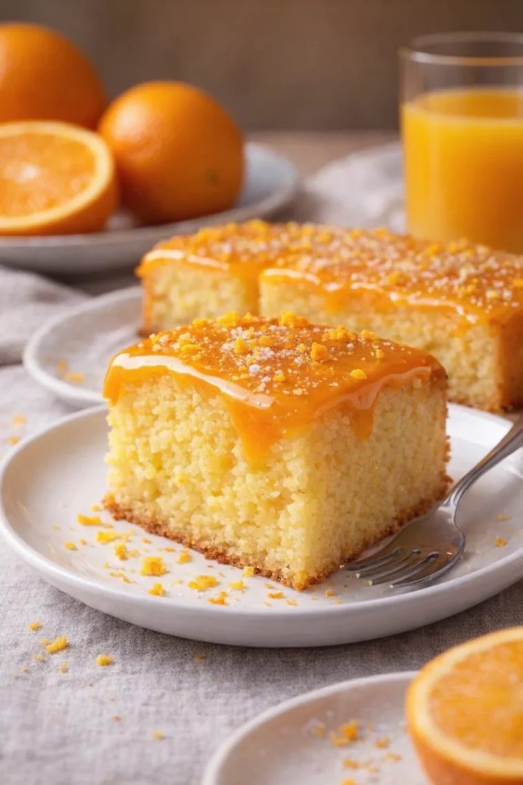 Sizilianischer Kuchen mit ganzen Orangen auf einem Teller serviert