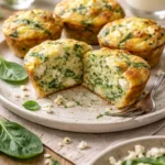 Leckere Spinat-Feta-Muffins auf einem Teller, gesund und proteinreich.