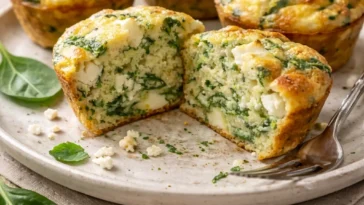 Leckere Spinat-Feta-Muffins auf einem Teller, gesund und proteinreich.