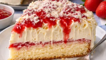 Leckere Torte mit Vanillecreme auf einem eleganten Teller präsentiert