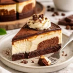 Leckeres Stück Kaffee-Mocha-Käsekuchen mit Schokoladenglasur und Kaffeebohnen