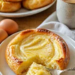 Ein saftiger Vanille Puddingkuchen auf einem eleganten Teller.