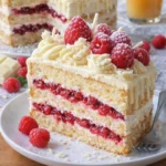 Weiße Schokolade Himbeer Traumkuchen auf einem Teller serviert