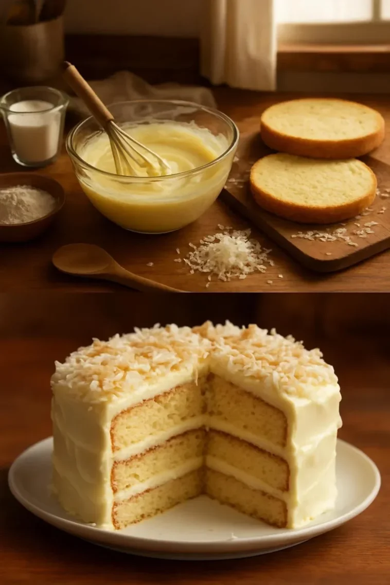 Weißer deutscher Schokoladenkuchen mit Sahne und Schokoladenglasur