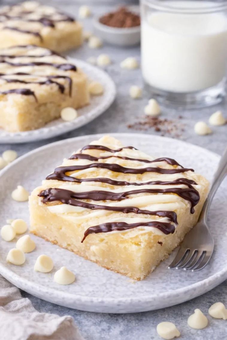 Leckere Weißschokoladen-Brownies auf einem Teller