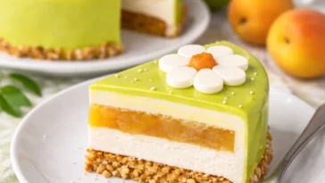 Winterliche Apfel-Marzipan-Torte mit Äpfeln und Marzipan garniert