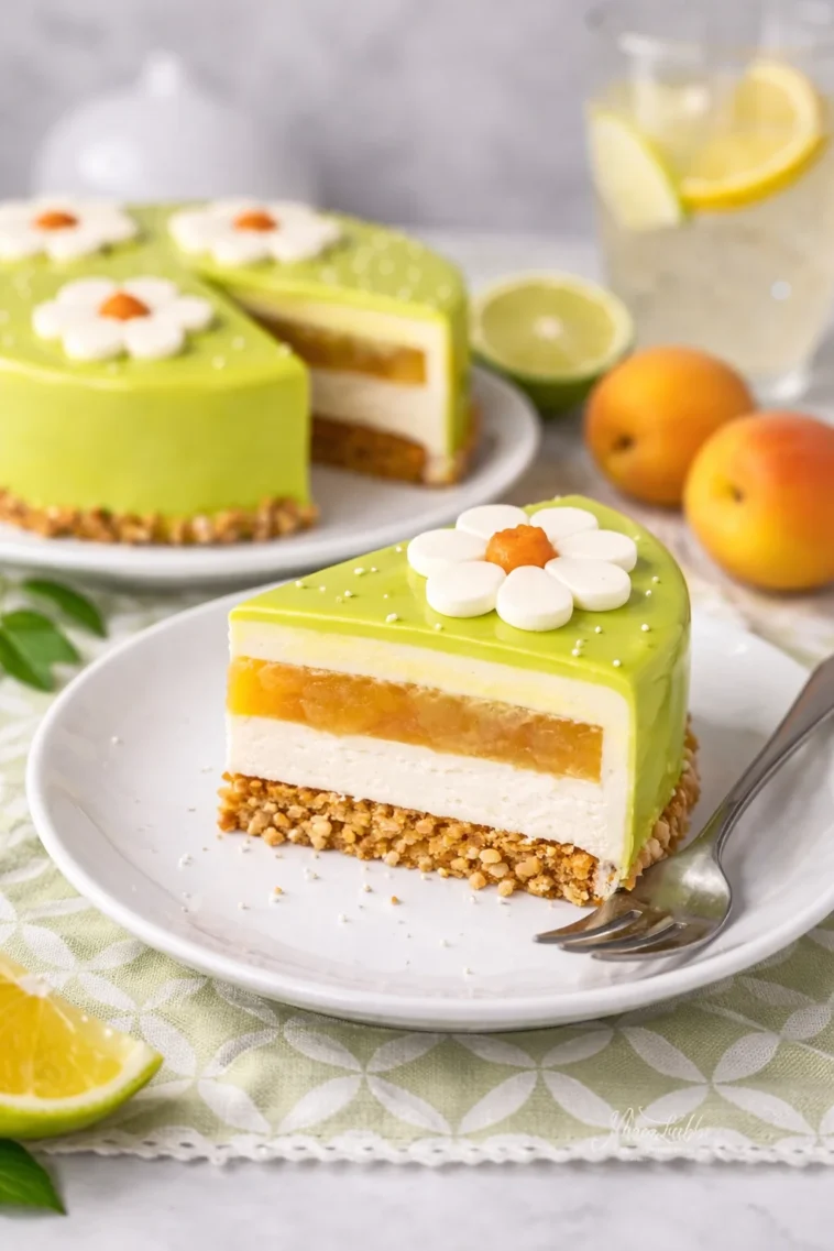 Winterliche Apfel-Marzipan-Torte mit Äpfeln und Marzipan garniert