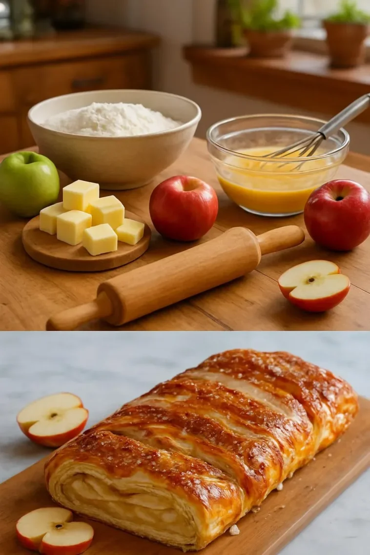 Leckere Wisconsin Apfel Kringle mit frischen Äpfeln und butterartigem Teig.