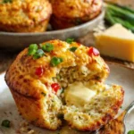 Würzige Hüttenkäse Muffins frisch gebacken auf einem Holzbrett