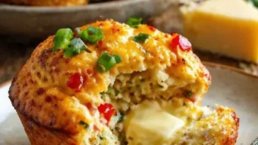 Würzige Hüttenkäse Muffins frisch gebacken auf einem Holzbrett