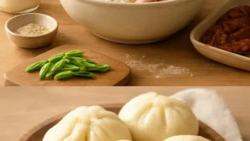 Zarte Rindfleisch-Bao-Brötchen auf einem Teller serviert