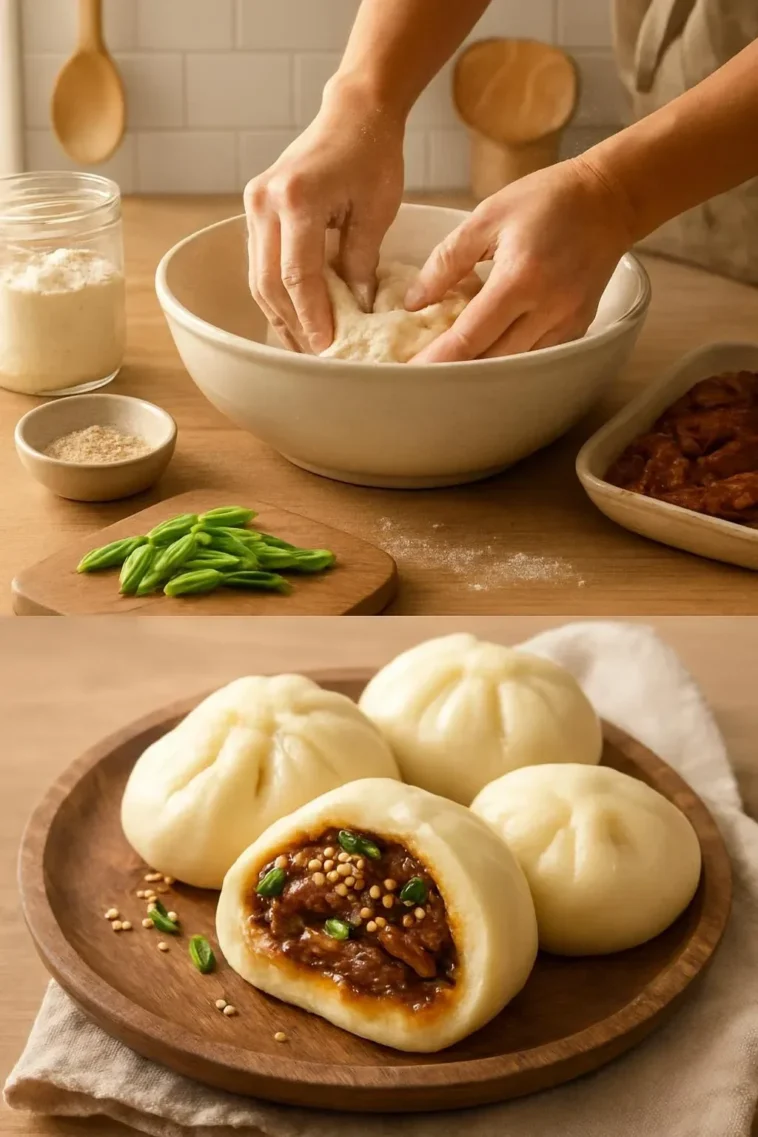 Zarte Rindfleisch-Bao-Brötchen auf einem Teller serviert