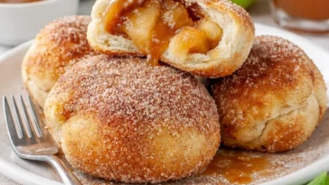 Zimt-Karamell-Apfel-Pie-Bomben auf einem Teller serviert