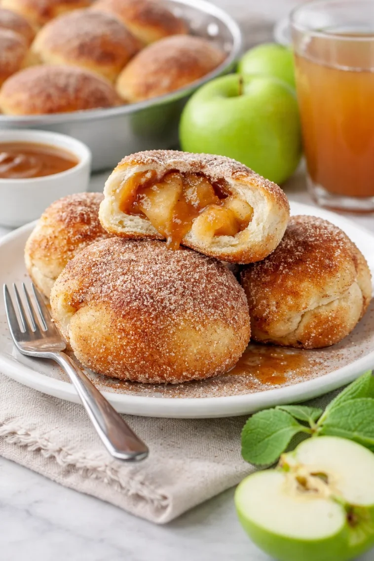 Zimt-Karamell-Apfel-Pie-Bomben auf einem Teller serviert