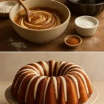 Zimt-Gugelhopf mit Wirbel aus Sauerrahm auf einem rustikalen Holztisch