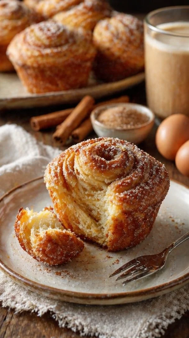 Leckere Zimtzucker-Cruffins mit Zimt und Zucker, frisch gebacken und aromatisch.