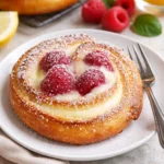 Frisch gebackenes Zucker-Himbeer-Danish mit reichhaltigem Himbeergeschmack