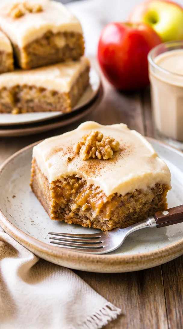 Köstliche Ahornfrosted Apfel-Blondies auf einem Teller