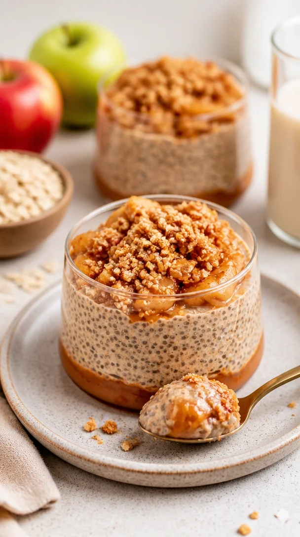 Apfel-Crumble-Chia-Pudding mit frischen Äpfeln und Chiasamen