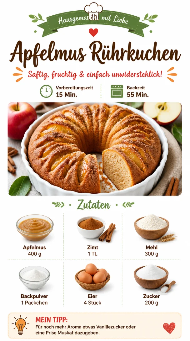 Apfelmus Rührkuchen aus frischen Äpfeln, saftig und lecker, ideal für jeden Anlass.