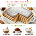 Snickers-Kuchen mit Schokolade und Erdnüssen, frisch gebacken und lecker.