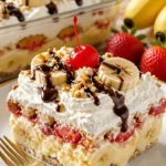 Leckeres Bananensplit-Dessert mit Eis und Früchten