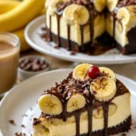 Leckere Bananensplit Torte mit Bananen und Sahne dekoriert
