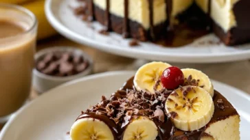 Leckere Bananensplit Torte mit Bananen und Sahne dekoriert