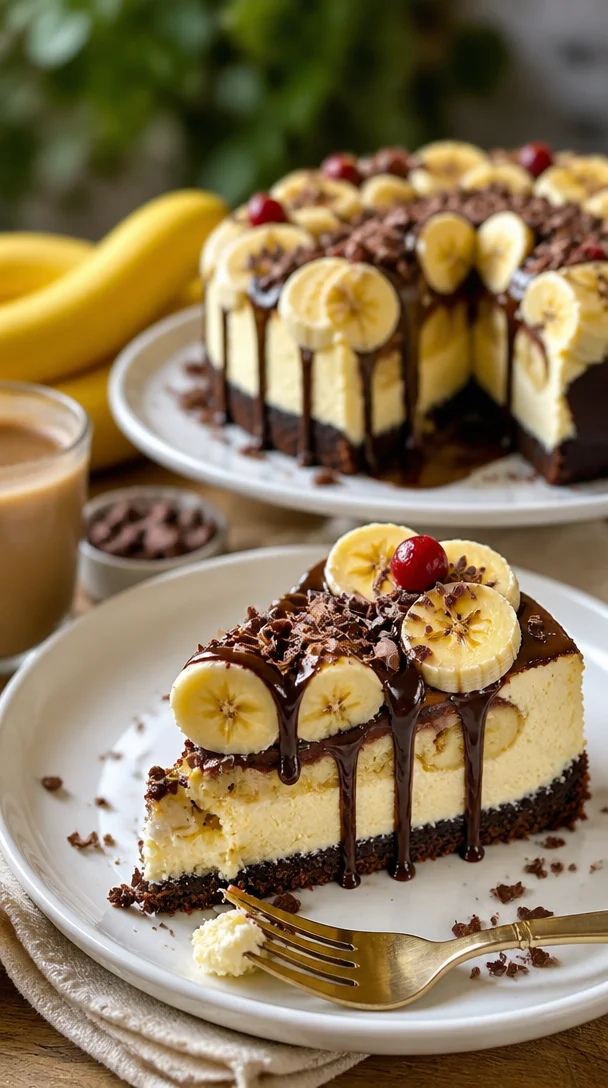 Leckere Bananensplit Torte mit Bananen und Sahne dekoriert