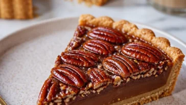 Leckere Pecan Pie Riegel auf einem Teller serviert