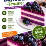 Luftiger Biskuitkuchen auf einem Teller, dekoriert mit frischen Früchten.
