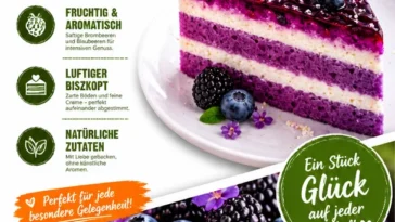 Luftiger Biskuitkuchen auf einem Teller, dekoriert mit frischen Früchten.
