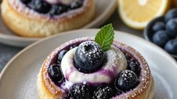 Blaubeer-Crescent-Rollen frisch gebacken mit saftigen Blaubeeren