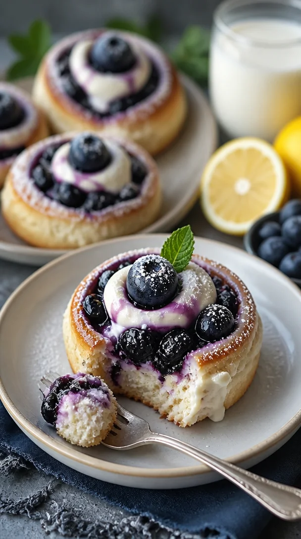 Blaubeer-Crescent-Rollen frisch gebacken mit saftigen Blaubeeren