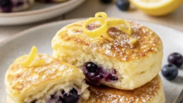 Leckere Blaubeer-Pfannkuchenbisse auf einem Teller