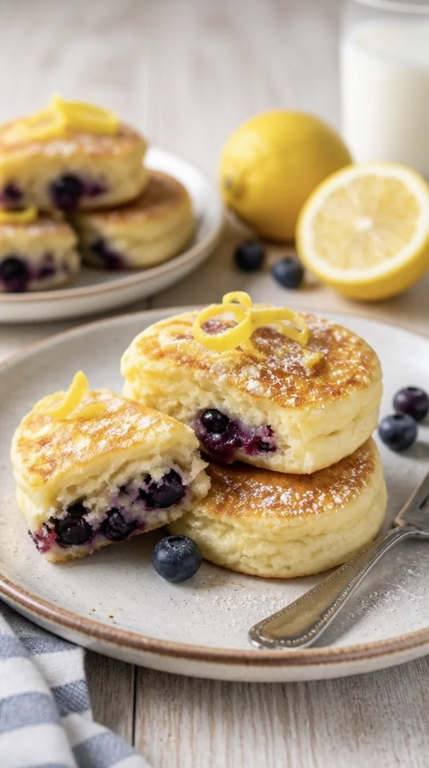 Leckere Blaubeer-Pfannkuchenbisse auf einem Teller