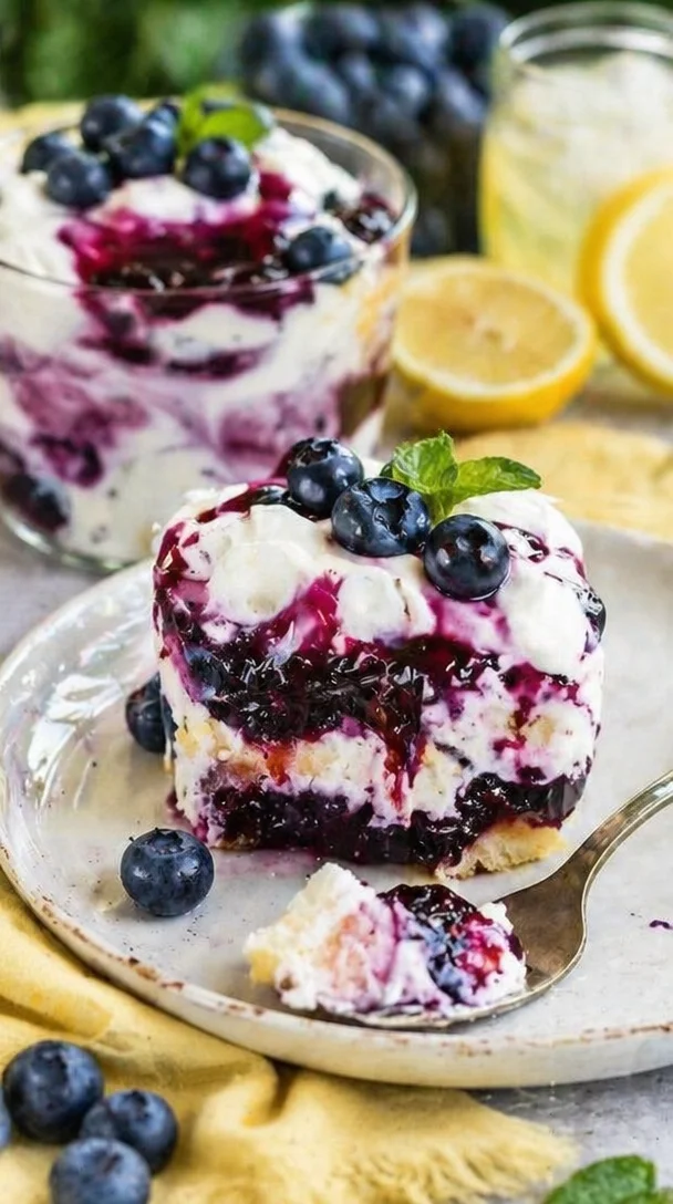 Blaubeer Tiramisu im Glas ohne Ei und Alkohol, sommerlich frisches Dessert