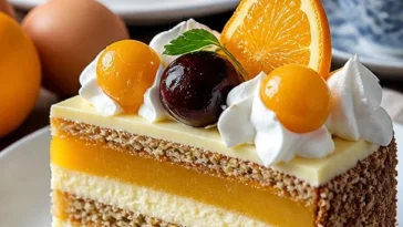 Blonder Engel-Torte mit 7 Schichten in appetitlicher Präsentation