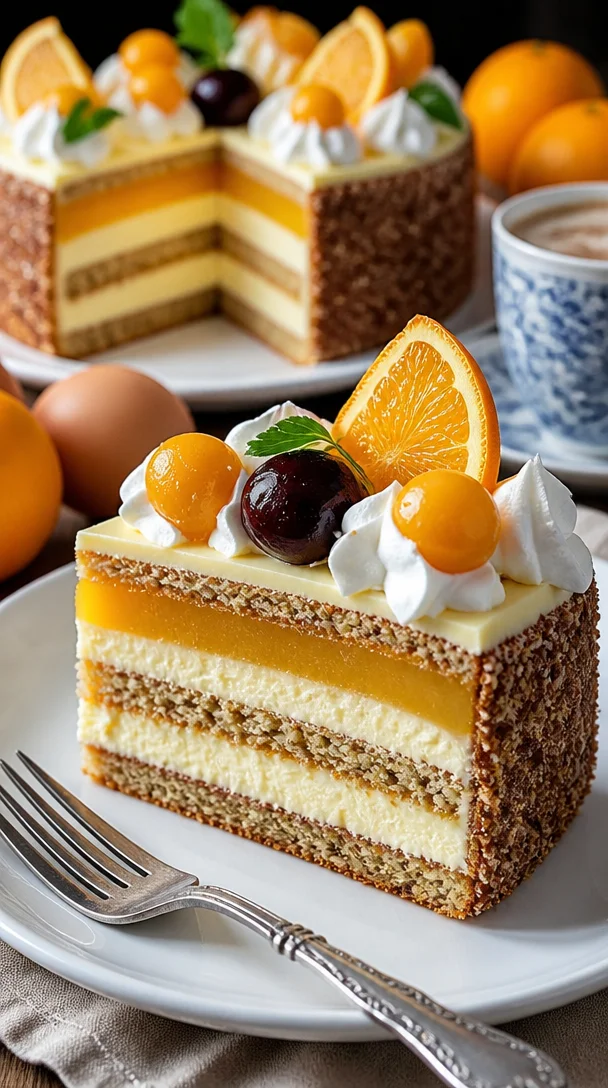 Blonder Engel-Torte mit 7 Schichten in appetitlicher Präsentation