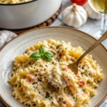 Cremige Weiße Lasagna Suppe in einer Schüssel, verziert mit frischen Kräutern