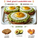Cremiger Avocado-Ei-Toast auf einem Teller, ideal für ein gesundes Frühstück.