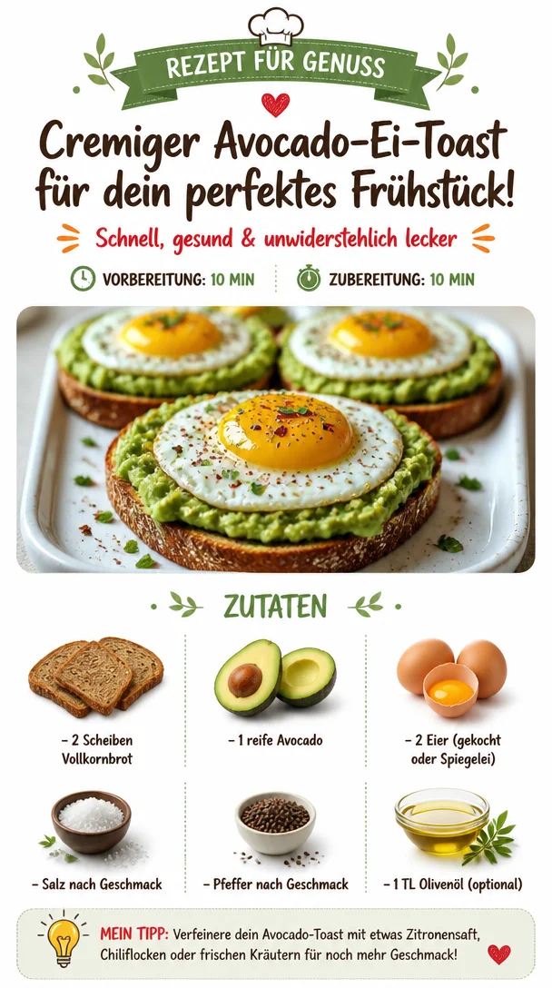 Cremiger Avocado-Ei-Toast auf einem Teller, ideal für ein gesundes Frühstück.
