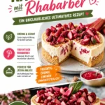 Cremiger Joghurt-Käsekuchen mit Rhabarber auf einem Teller