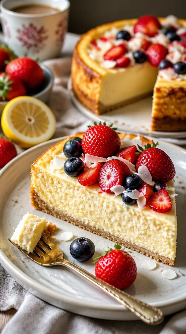 Cremiger Käsekuchen mit 3 Zutaten auf einem Teller