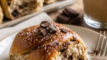 Leckere weiche Schokoladenbrötchen auf einem Teller