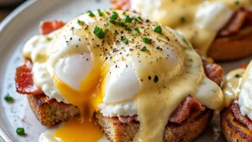 Eier Benedict Auflauf mit knackigen Zutaten und cremiger Sauce