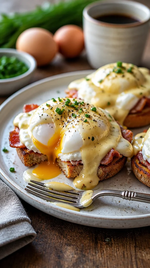 Eier Benedict Auflauf mit knackigen Zutaten und cremiger Sauce