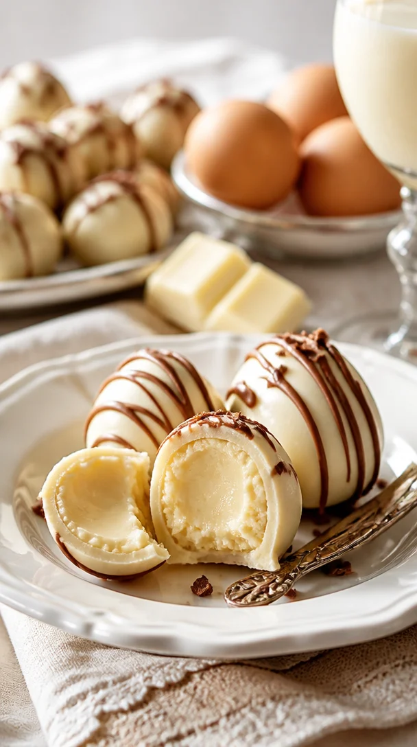 Leckere Eierlikör Kokosbällchen mit Kokosraspeln und einem Hauch von Süße