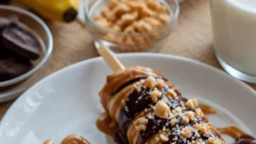 Eingefrorene Bananen-Snickers auf einem Teller, lecker und erfrischend