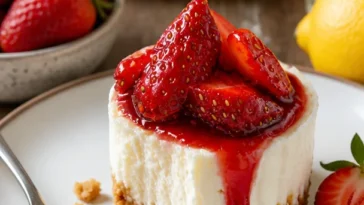 Leckeres Erdbeer-Cheesecake-Tassen-Dessert mit frischen Erdbeeren und Sahne